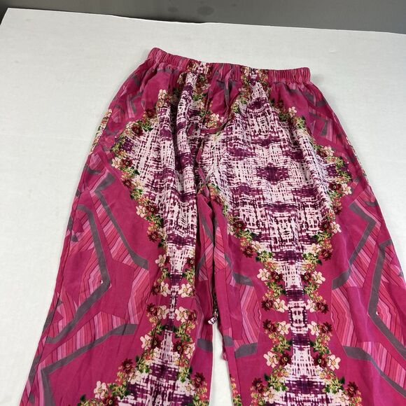 Moda Baronessa Silk Boho Pink Floral Straight Leg Lounge Pants XS Vibrant Resort - Picture 3 of 12